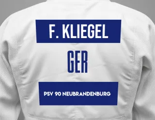 Judo GI with a backnumber showing the name Franz Kliegel from PSV 90 Neubrandenburg