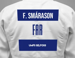 Judo GI with a backnumber showing the name Franz Logi Smárason from Umfs Selfoss