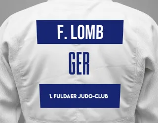 Judo GI with a backnumber showing the name Franziska Lomb from 1. Fuldaer Judo-Club