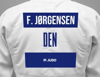 Judo GI with a backnumber showing the name Frederik Jørgensen from PI Judo