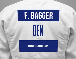 Judo GI with a backnumber showing the name Freja Bagger from Køge Judoklub