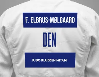 Judo GI with a backnumber showing the name Freja Elbrus-Mølgaard from Judo Klubben Mitani