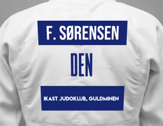Judo GI with a backnumber showing the name Frida Søgaard Sørensen from Ikast Judoklub, Guldminen