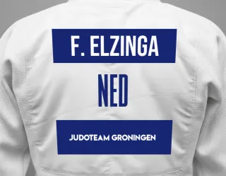 Judo GI with a backnumber showing the name Friso Elzinga from Judoteam Groningen