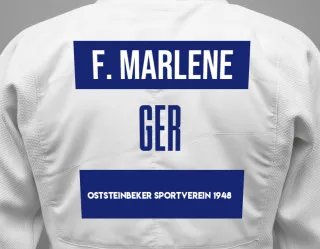 Judo GI with a backnumber showing the name Fuchs Marlene from Oststeinbeker Sportverein 1948