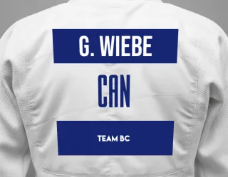 Judo GI with a backnumber showing the name Gabe Wiebe from Team BC