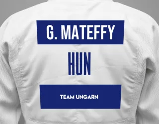Judo GI with a backnumber showing the name Gabor Mateffy from Team Ungarn