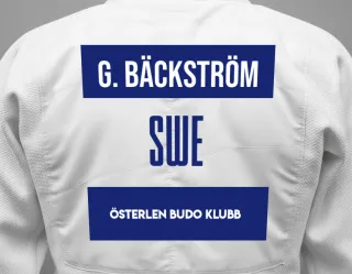 Judo GI with a backnumber showing the name Gabriel Bäckström from Österlen Budo klubb