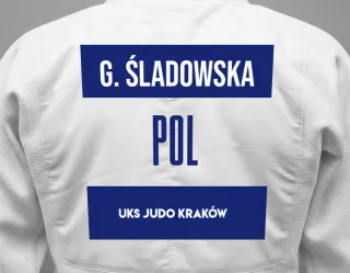 Judo GI with a backnumber showing the name Gabriela śladowska from UKS Judo Kraków 