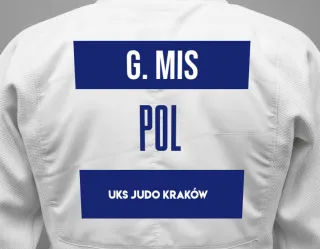 Judo GI with a backnumber showing the name Gabriela Mis from UKS Judo Kraków 