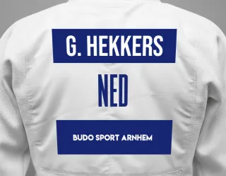 Judo GI with a backnumber showing the name Gabrielle Hekkers from Budo Sport Arnhem