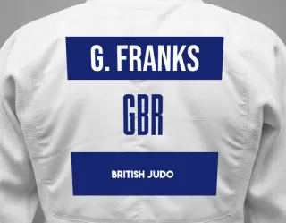 Judo GI with a backnumber showing the name George Franks from British Judo