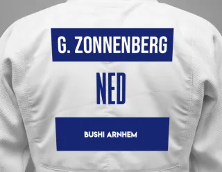 Judo GI with a backnumber showing the name Gijs Zonnenberg from Bushi Arnhem