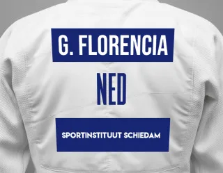 Judo GI with a backnumber showing the name Giovanni Florencia from Sportinstituut Schiedam