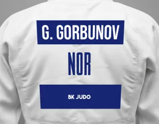 Judo GI with a backnumber showing the name Gleb Gorbunov from BK Judo