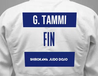 Judo GI with a backnumber showing the name Gleb Tammi from Shirokawa Judo dojo