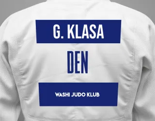 Judo GI with a backnumber showing the name Gregor Klasa from Washi Judo Klub
