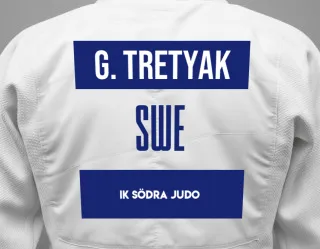 Judo GI with a backnumber showing the name Grygoriy Tretyak from IK Södra Judo