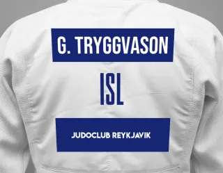 Judo GI with a backnumber showing the name Gunnar Tryggvason from Judoclub Reykjavik