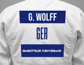 Judo GI with a backnumber showing the name Gunter Wolff from Eimsbütteler Turnverband