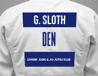 Judo GI with a backnumber showing the name Gustav Sloth from Lyngby Judo & Ju-Jutsu Klub