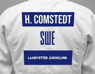 Judo GI with a backnumber showing the name Hailey Comstedt from Landvetter Judoklubb