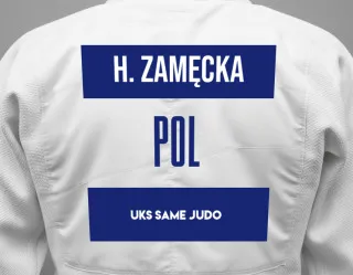 Judo GI with a backnumber showing the name Hanna Zamęcka from UKS Same Judo