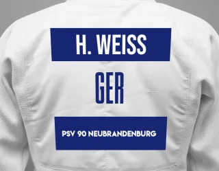 Judo GI with a backnumber showing the name Hannah Weiss from PSV 90 Neubrandenburg