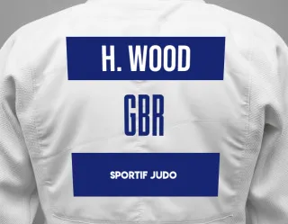 Judo GI with a backnumber showing the name Hannah Wood from Sportif Judo