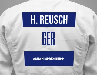 Judo GI with a backnumber showing the name Hannes Reusch from Ashahi Spremberg