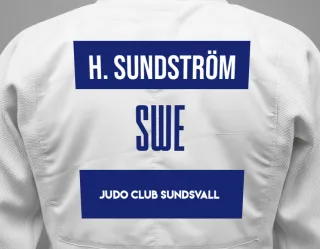 Judo GI with a backnumber showing the name Hans-göran Sundström from Judo Club Sundsvall