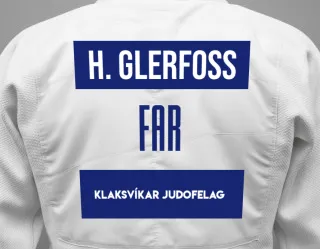 Judo GI with a backnumber showing the name Hans Jákup Glerfoss from Klaksvíkar Judofelag