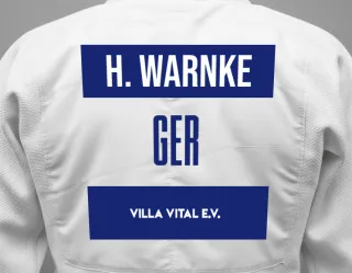 Judo GI with a backnumber showing the name Hans Warnke from Villa Vital e.V.