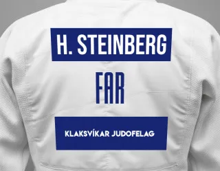 Judo GI with a backnumber showing the name Hanus Steinberg from Klaksvíkar Judofelag