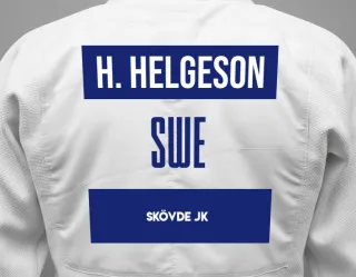 Judo GI with a backnumber showing the name Harald Helgeson from Skövde JK