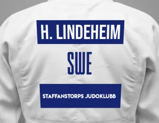 Judo GI with a backnumber showing the name Harry Lindeheim from Staffanstorps Judoklubb