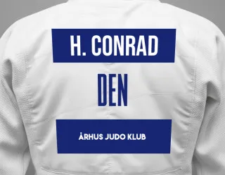Judo GI with a backnumber showing the name Hector Conrad from Århus Judo Klub