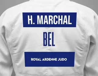 Judo GI with a backnumber showing the name Hector Marchal from Royal Ardenne Judo