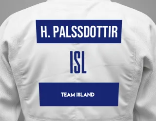 Judo GI with a backnumber showing the name Heidrun Palssdottir from Team Island