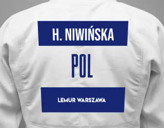 Judo GI with a backnumber showing the name Helena Niwińska from Lemur Warszawa