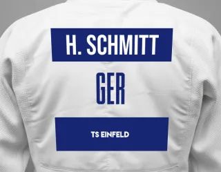 Judo GI with a backnumber showing the name Hendrick Schmitt from TS Einfeld