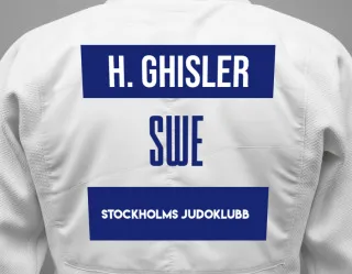 Judo GI with a backnumber showing the name Henry Ghisler from Stockholms Judoklubb