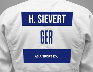 Judo GI with a backnumber showing the name Hermann Sievert from ASIA SPORT e.V.