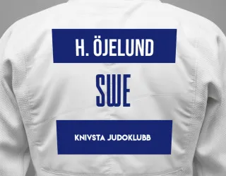 Judo GI with a backnumber showing the name Hilda Öjelund from Knivsta Judoklubb
