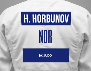 Judo GI with a backnumber showing the name Hlib Horbunov from BK Judo
