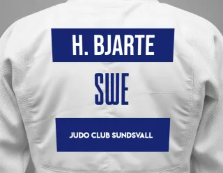 Judo GI with a backnumber showing the name Holly Bjarte from Judo Club Sundsvall