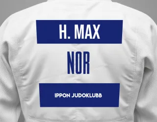 Judo GI with a backnumber showing the name Hoven Max from Ippon Judoklubb