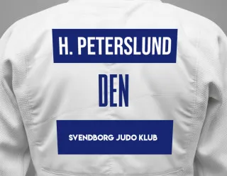 Judo GI with a backnumber showing the name Hubert Peterslund from Svendborg Judo Klub