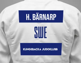 Judo GI with a backnumber showing the name Hugo Bärnarp from Kungsbacka Judoklubb