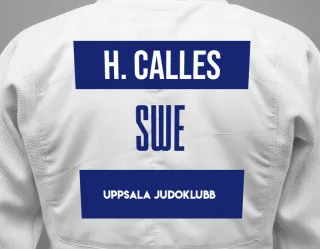 Judo GI with a backnumber showing the name Hugo Calles from Uppsala judoklubb